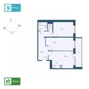 3-к квартира, строящийся дом, 63м2, 16/17 этаж