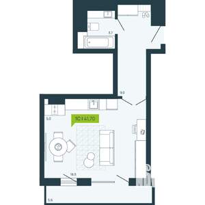 1-к квартира, вторичка, 42м2, 17/17 этаж