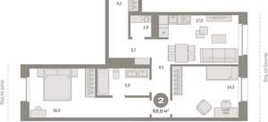 2-к квартира, вторичка, 69м2, 5/11 этаж