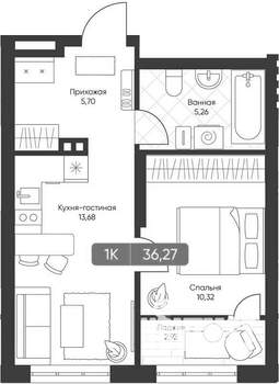 1-к квартира, вторичка, 35м2, 21/22 этаж