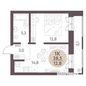 1-к квартира, вторичка, 39м2, 1/10 этаж