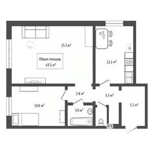 2-к квартира, сданный дом, 64м2, 7/10 этаж