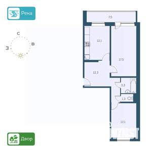 2-к квартира, строящийся дом, 63м2, 16/17 этаж