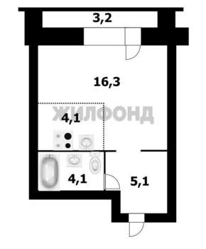 Студия квартира, вторичка, 37м2, 16/24 этаж