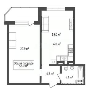 1-к квартира, вторичка, 53м2, 8/19 этаж