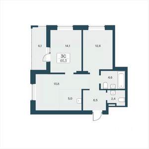 3-к квартира, вторичка, 65м2, 3/17 этаж