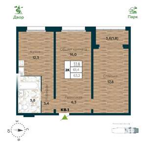 2-к квартира, вторичка, 63м2, 24/25 этаж