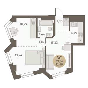 3-к квартира, вторичка, 52м2, 17/31 этаж