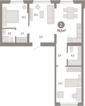 2-к квартира, вторичка, 80м2, 8/12 этаж