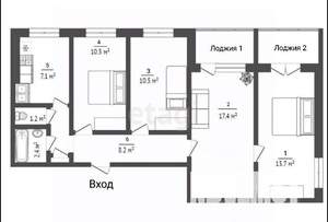 3-к квартира, вторичка, 76м2, 5/9 этаж