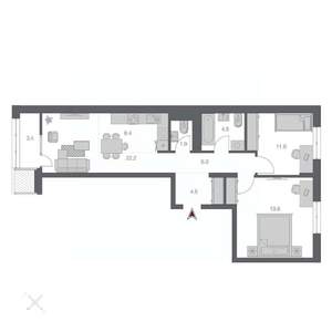 3-к квартира, строящийся дом, 74м2, 14/24 этаж