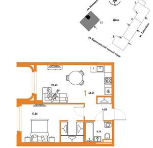 1-к квартира, вторичка, 46м2, 5/30 этаж