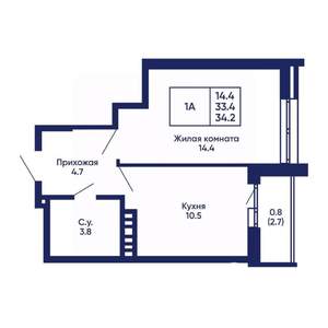 1-к квартира, вторичка, 34м2, 4/14 этаж