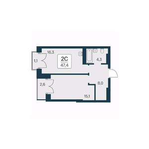 2-к квартира, вторичка, 47м2, 23/30 этаж