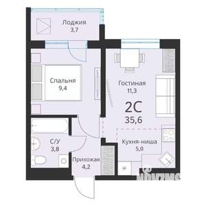 2-к квартира, вторичка, 36м2, 10/16 этаж