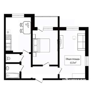 2-к квартира, вторичка, 61м2, 2/25 этаж