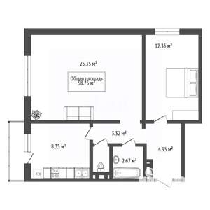 2-к квартира, вторичка, 59м2, 3/10 этаж
