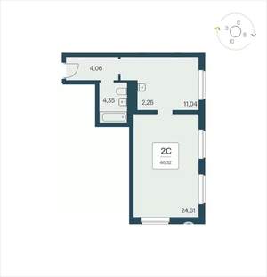 2-к квартира, вторичка, 46м2, 22/25 этаж