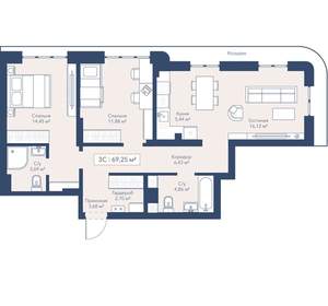 3-к квартира, вторичка, 70м2, 5/24 этаж