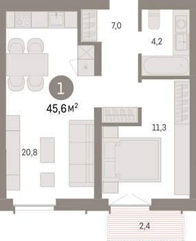 1-к квартира, вторичка, 46м2, 5/23 этаж