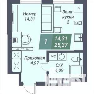 Студия квартира, строящийся дом, 25м2, 4/23 этаж