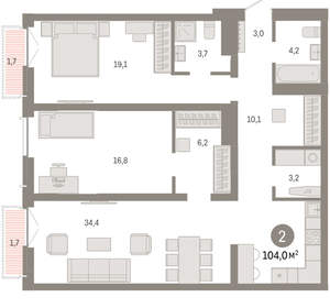 2-к квартира, вторичка, 104м2, 6/23 этаж