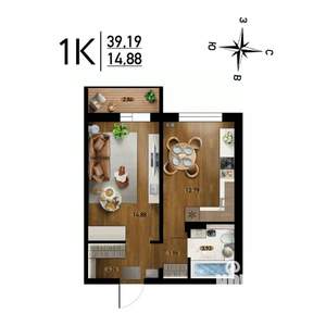 1-к квартира, строящийся дом, 39м2, 9/17 этаж