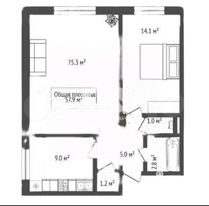 1-к квартира, вторичка, 58м2, 8/10 этаж
