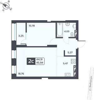 2-к квартира, вторичка, 46м2, 22/25 этаж