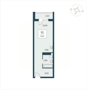 Студия квартира, вторичка, 37м2, 18/25 этаж