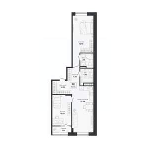3-к квартира, строящийся дом, 75м2, 2/9 этаж