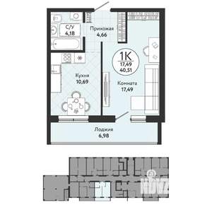 1-к квартира, вторичка, 41м2, 1/9 этаж