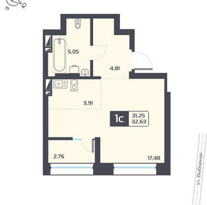 Студия квартира, вторичка, 33м2, 5/25 этаж