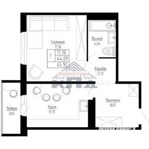 1-к квартира, вторичка, 46м2, 3/15 этаж