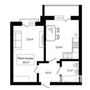1-к квартира, вторичка, 39м2, 2/4 этаж