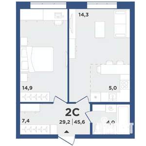 2-к квартира, вторичка, 46м2, 6/9 этаж