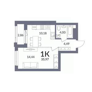 1-к квартира, вторичка, 36м2, 11/14 этаж