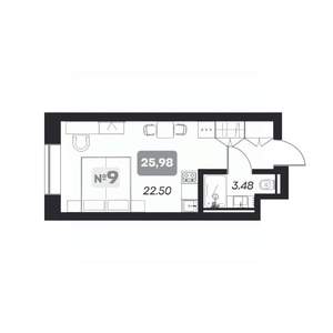 Студия квартира, вторичка, 26м2, 8/22 этаж