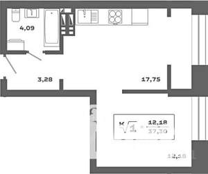 1-к квартира, вторичка, 37м2, 18/25 этаж