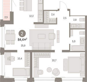 2-к квартира, вторичка, 84м2, 26/30 этаж