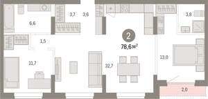 2-к квартира, вторичка, 79м2, 9/15 этаж