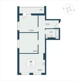 2-к квартира, вторичка, 75м2, 23/25 этаж