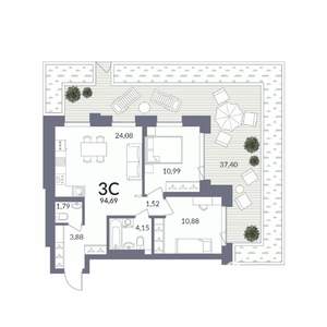 3-к квартира, вторичка, 95м2, 1/14 этаж