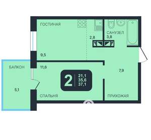2-к квартира, вторичка, 37м2, 17/17 этаж