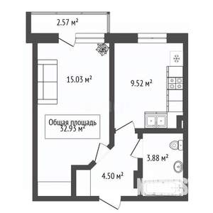 1-к квартира, вторичка, 33м2, 2/13 этаж