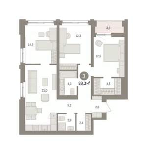 3-к квартира, вторичка, 88м2, 13/16 этаж