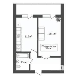 1-к квартира, вторичка, 36м2, 2/12 этаж