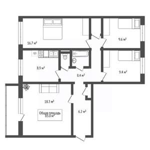 4-к квартира, вторичка, 83м2, 10/10 этаж