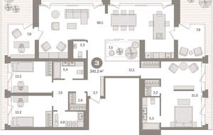 3-к квартира, сданный дом, 242м2, 10/10 этаж