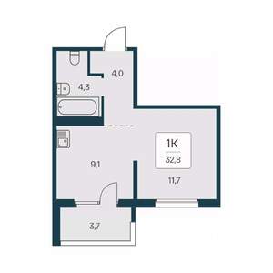 1-к квартира, вторичка, 33м2, 16/17 этаж